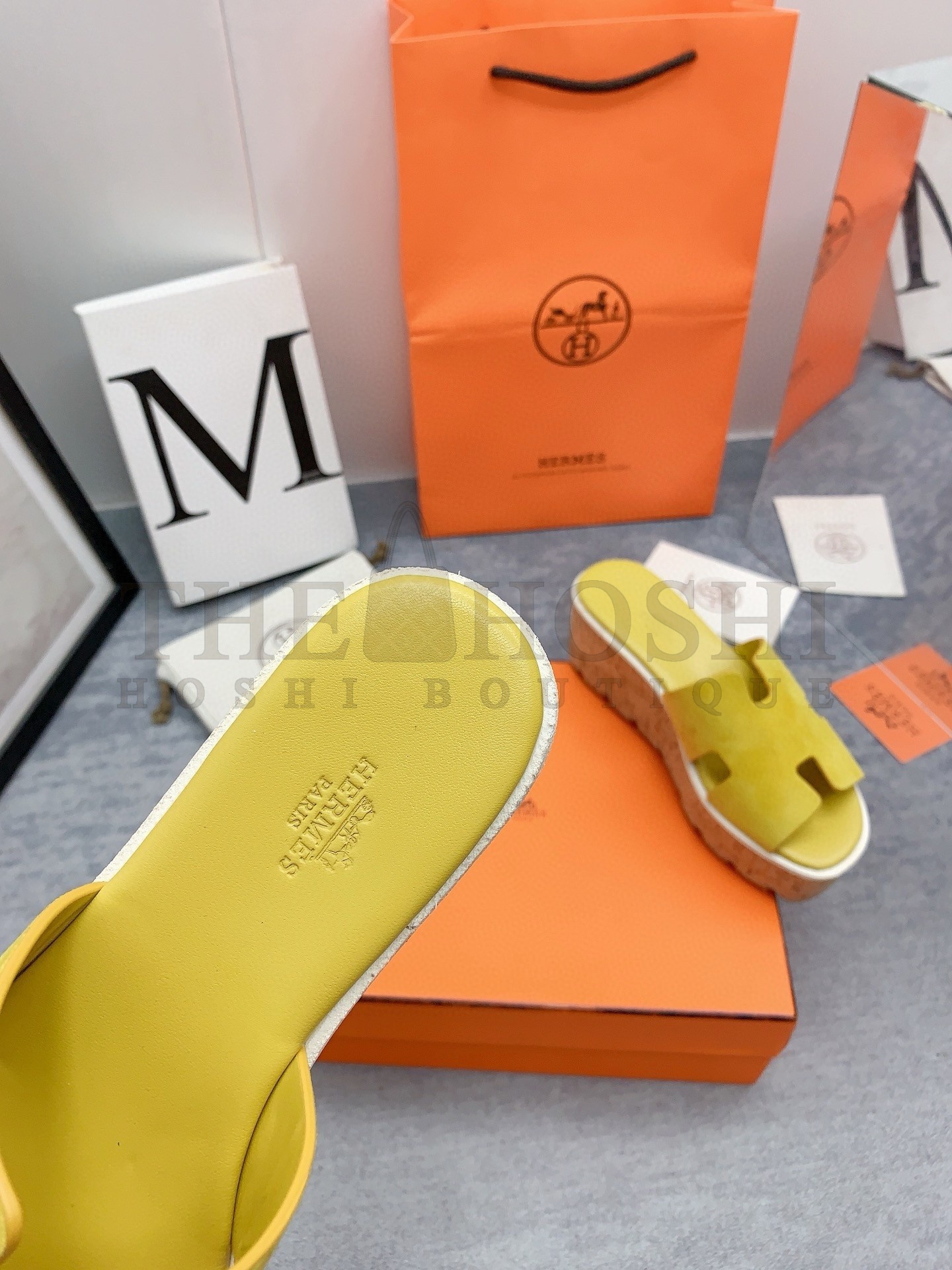 H**me5 Eze 30 Cork Platform Sandals in Yellow Suede Leather Master Quality