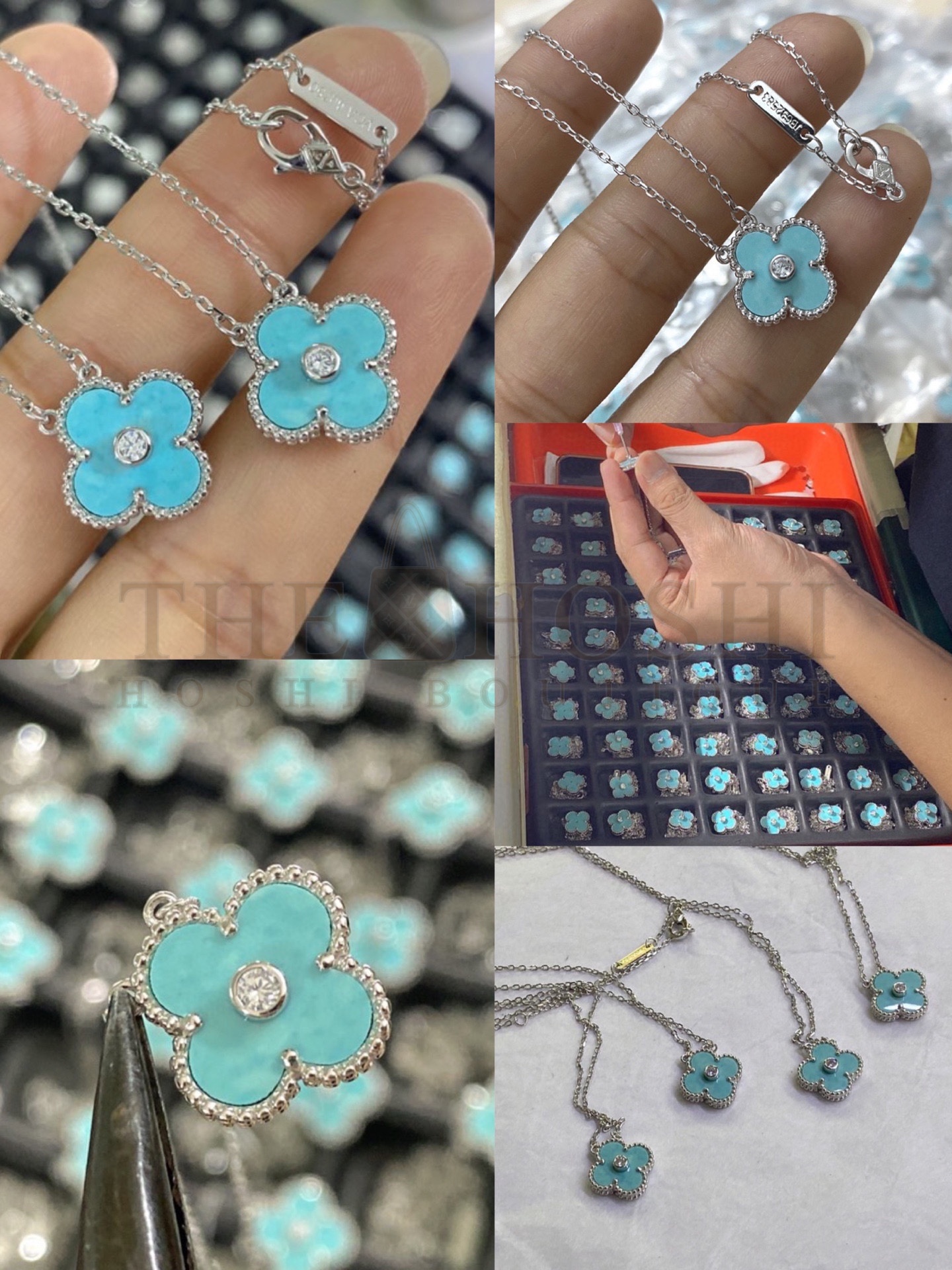 V*n Cl**f & Arpels Light Blue Clover Necklace, Vintage Alhambra pendant Master Quality