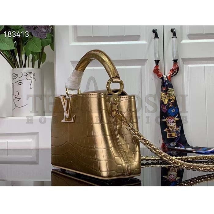 L0vis Vvtt0n LV Women Capucines Mini Handbag Forest Clearing High Shiny Alligator Leather Master Quality