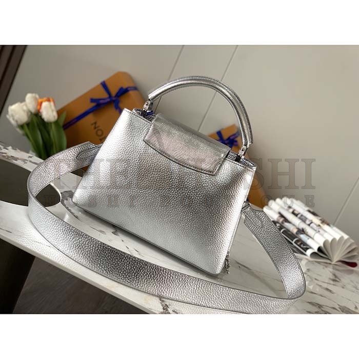 L0vis Vvtt0n LV Women Capucines BB Handbag Etain Metallic Gray Taurillon Leather Master Quality