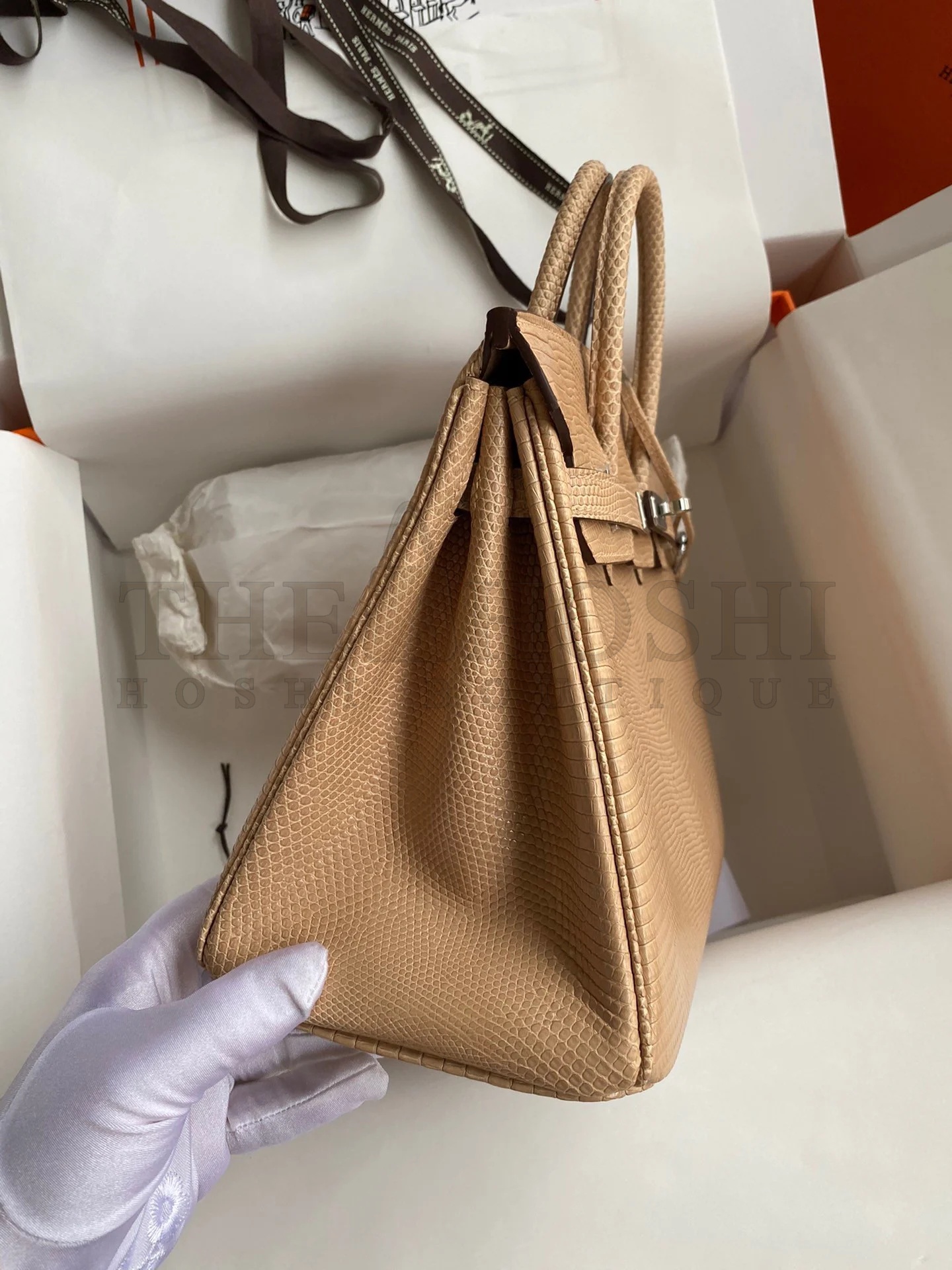 H**me5 Birkin 25 Retourne Handmade Bag In Beige Lizard Leather Master Quality