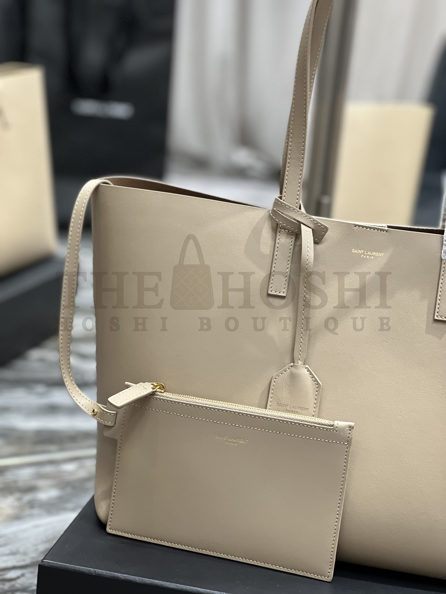Sa1nt Lau*nt Y51 Women Shopping Sa1nt Lau*nt Tote Black Leather and light brown 38×28×13cm Master Quality
