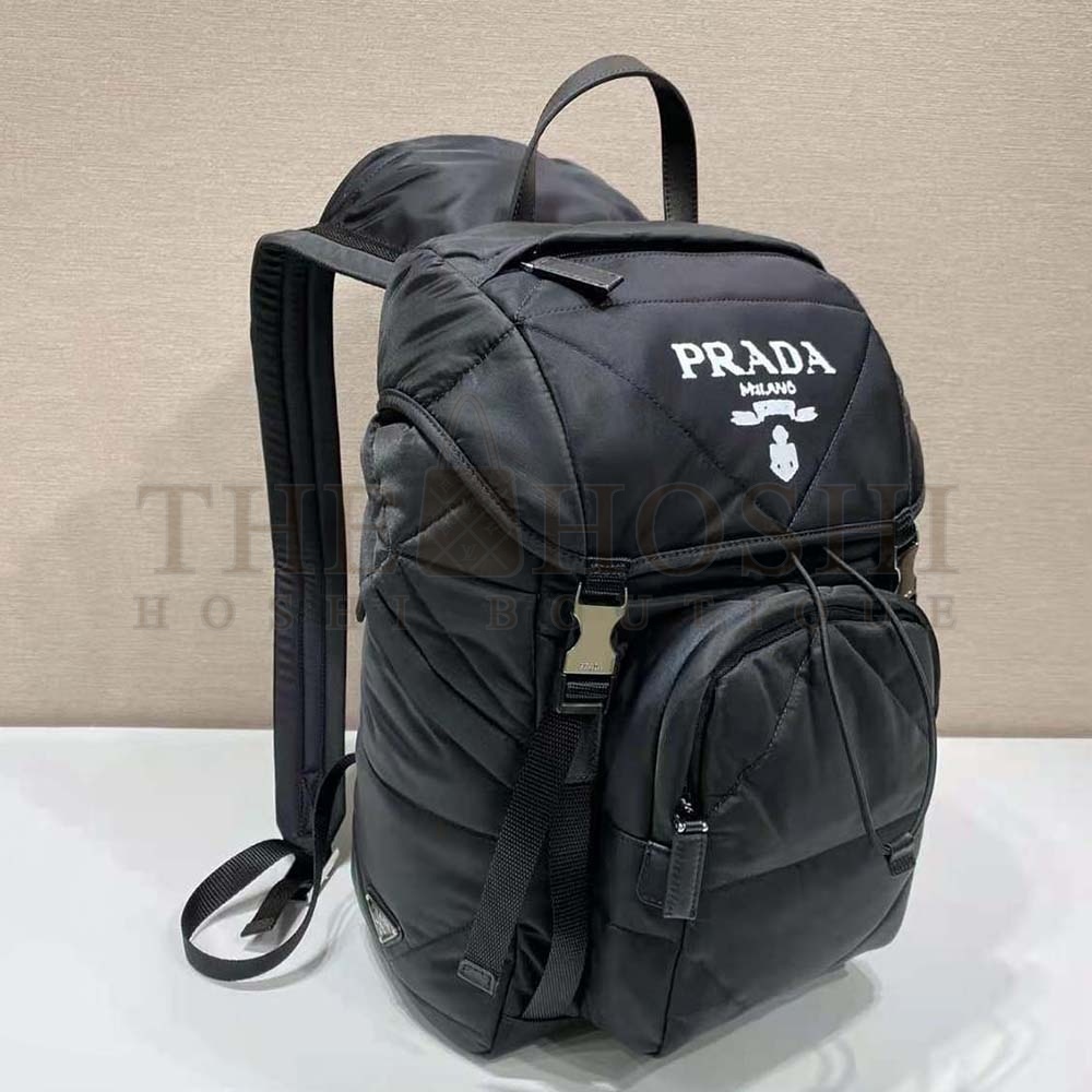 Pra*a Unisex Re-Nylon Padded Backpack with Hood-Black Master Quality
