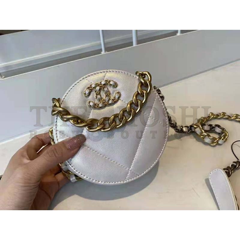 Ch**el Women Ch**el 19 Clutch with Chain Lambskin Gold Silver-Tone Ruthenium White Master Quality