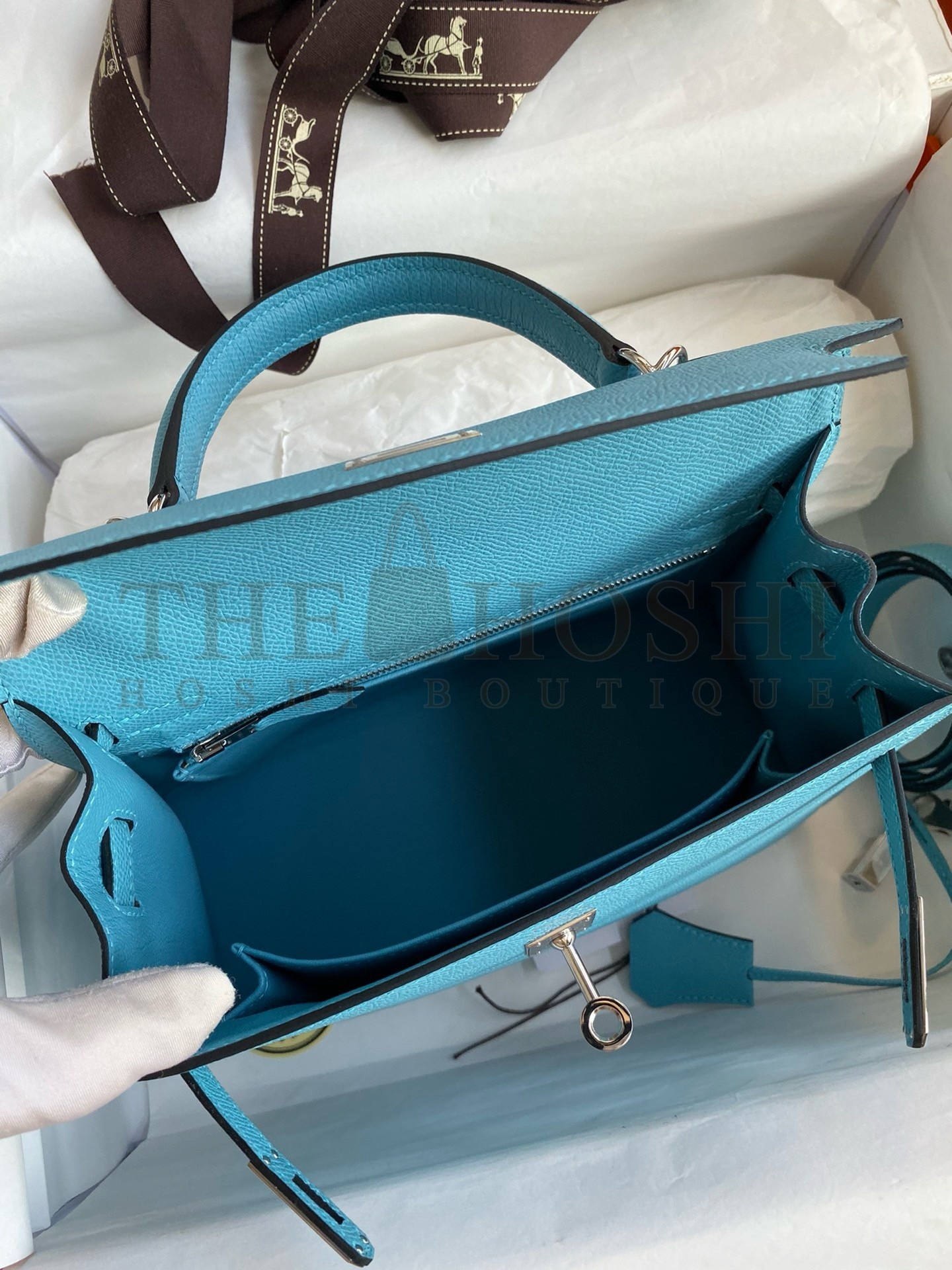 H**me5 Kelly Sellier 25 Handmade Bag In Blue du Nord Epsom Calfskin Master Quality