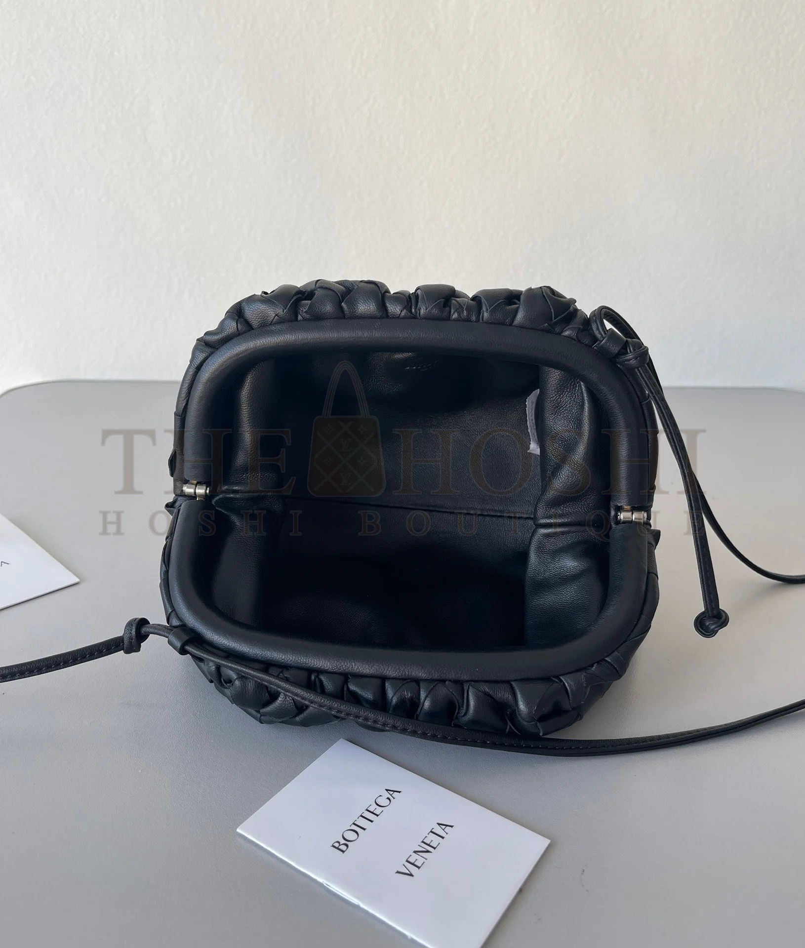 B0tt*ga Ven*ta Mini Pouch with Strap in Black Intrecciato Lambskin Master Quality