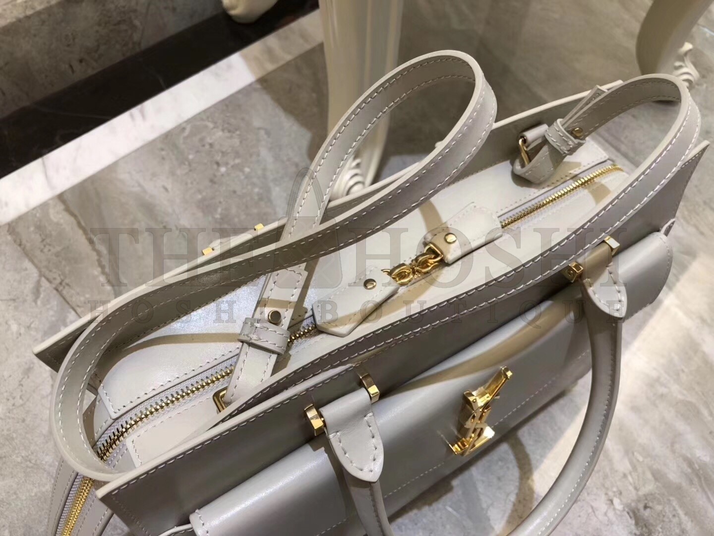 Sa1nt Lau*nt Medium Uptown Tote In Blanc Smooth Leather Master Quality