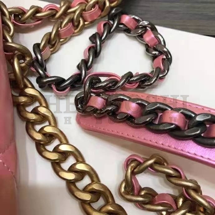 Ch**el Women 19 Flap Bag Lambskin Gold Silver-Tone &amp; Ruthenium-Finish Metal Coral Master Quality