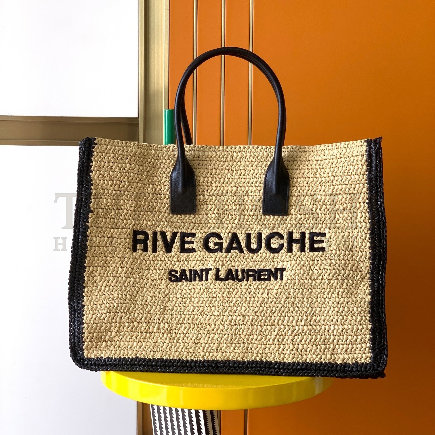 Sa1nt Lau*nt Rive Gauche Tote Bag in Beige Raffia and Leather Master Quality