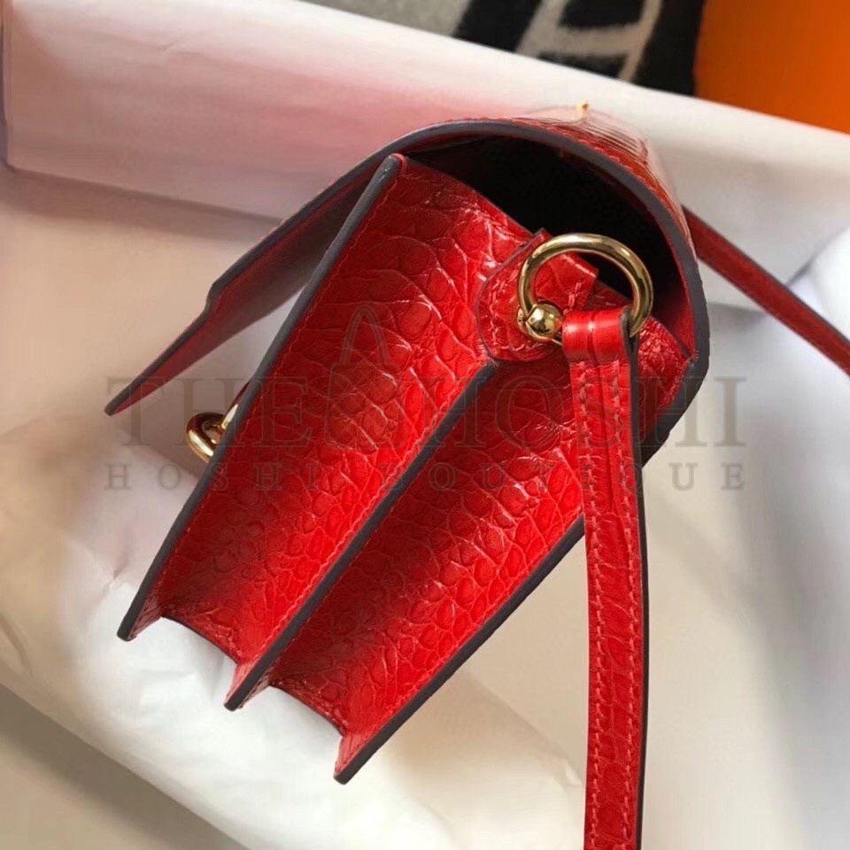 H**me5 Roulis Mini Bag In Red Embossed Crocodile Calfskin Master Quality