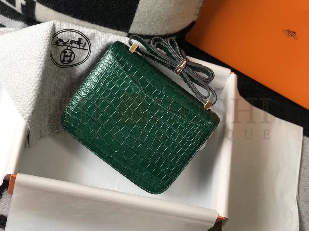 H**me5 Constance 24cm Bag In Green Embossed Crocodile Master Quality