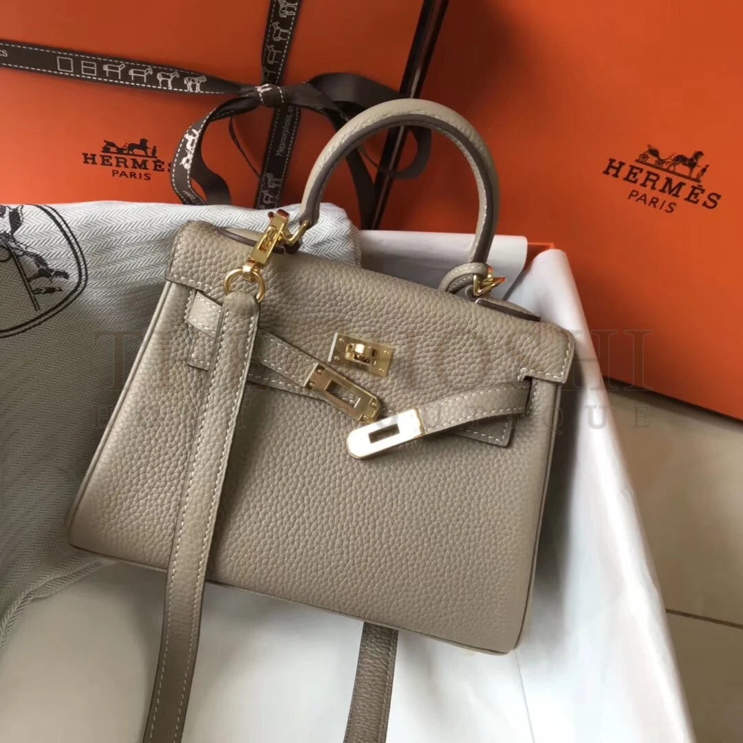 H**me5 Kelly 20cm Bag In Grey Clemence Leather GHW Master Quality