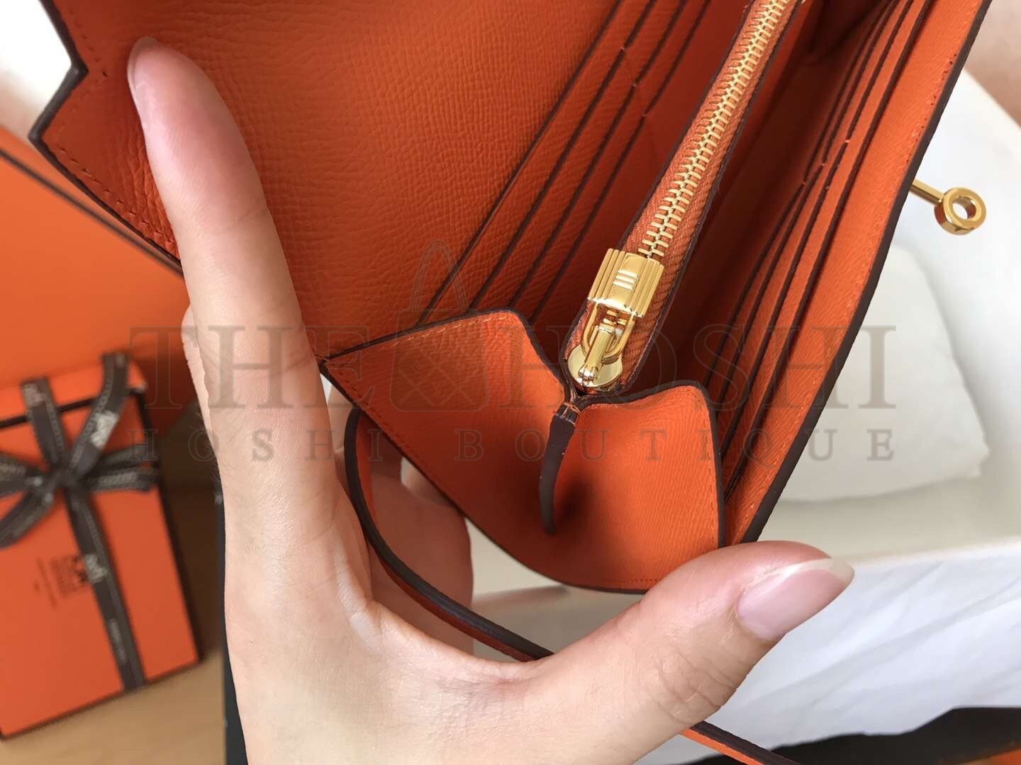 H**me5 Kelly Classic Long Wallet In Orange Epsom Leather Master Quality