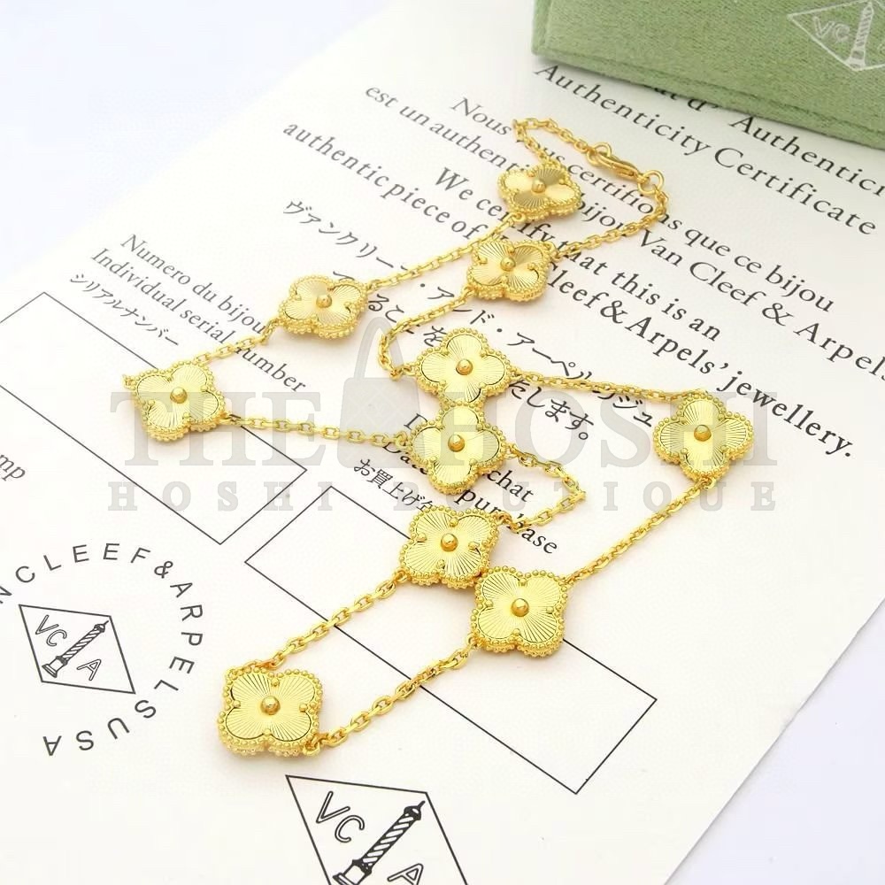 18k Premium Onyx Ten Flowers Clover Necklace. V*n Cl**f&Arpels Master Quality