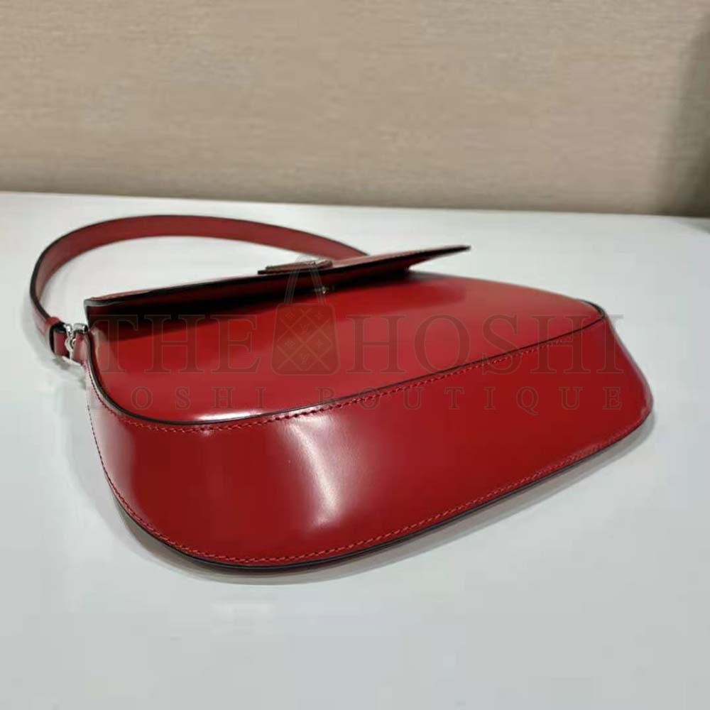 Pra*a Women Cleo Brushed Leather Shoulder Bag with Flap-Red Master Quality
