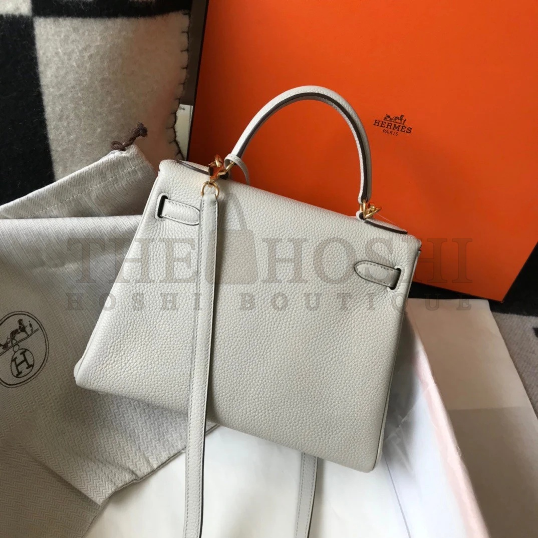 H**me5 Kelly 32cm Retourne Bag in Pearl Grey Clemence Leather GHW Master Quality