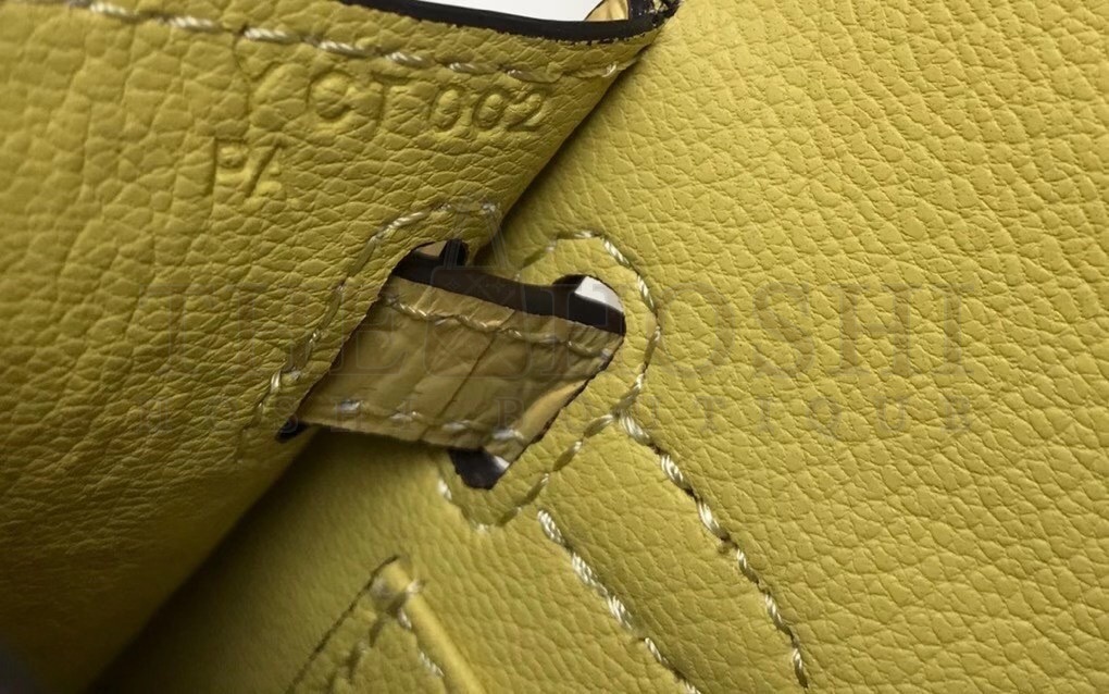 H**me5 Kelly Mini II Bag In Jaune Poussin Embossed Crocodile Calfskin Master Quality