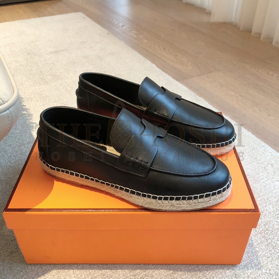 H**me5 Eclair Loafers Black Leather Espadrille Sole 2024 Collection Master Quality