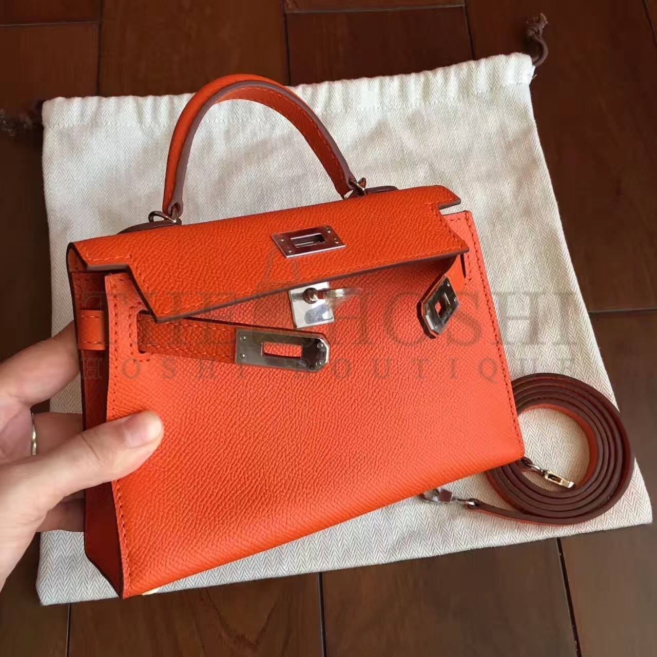 H**me5 Orange Epsom Kelly Mini II Handmade Bag Master Quality