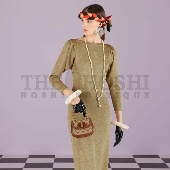 Gvc*1 Women Bamboo 1947 Mini Top Handle Bag Beige Ebony Canvas GG Crystal Master Quality