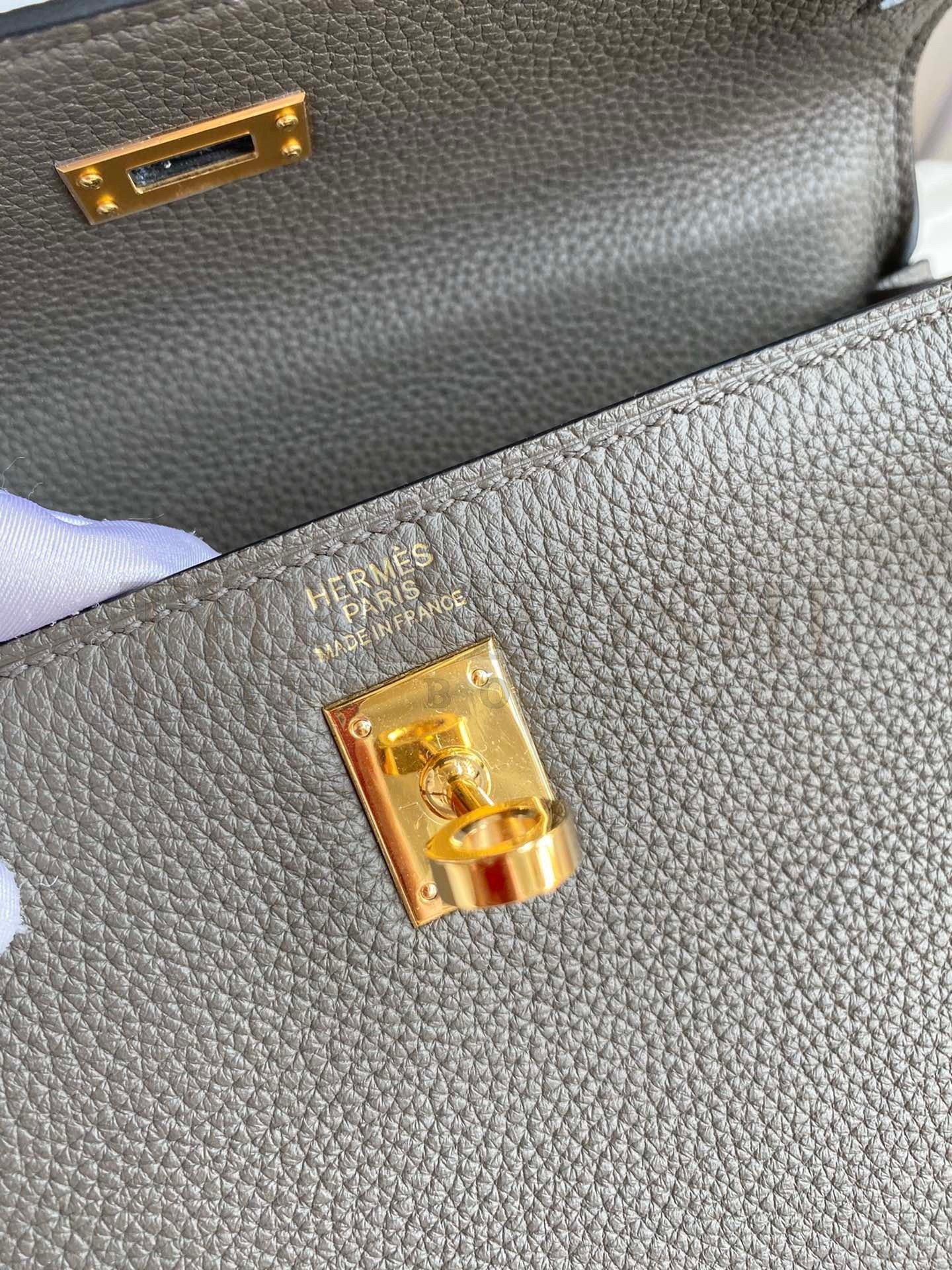 H**me5 Kelly Retourne 25 Handmade Bag In Etain Clemence Leather Master Quality