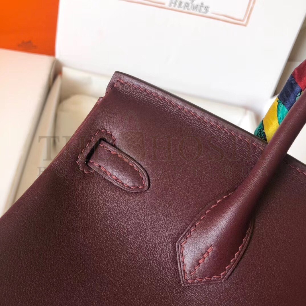 H**me5 Burgundy Birkin 25cm Swift Handmade Bag Master Quality