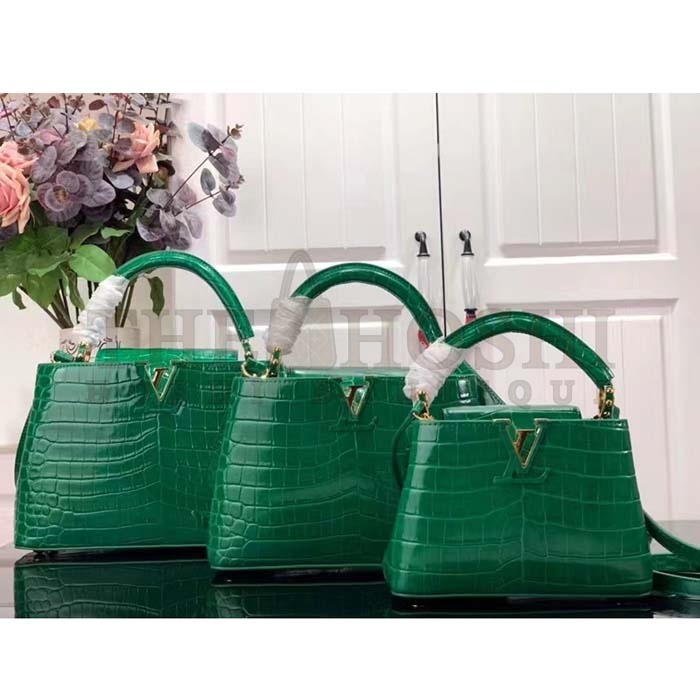 L0vis Vvtt0n LV Women Capucines Mini Handbag Green Crocodilien Brillant Savoir Faire Master Quality
