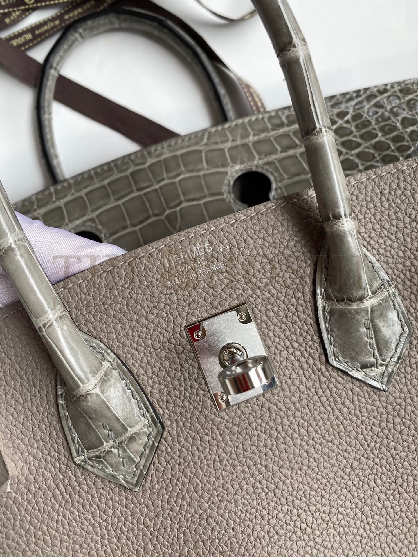 H**me5 Touch Birkin 25 Bag In Gris Asphalt Shiny Niloticus Crocodile Skin Master Quality