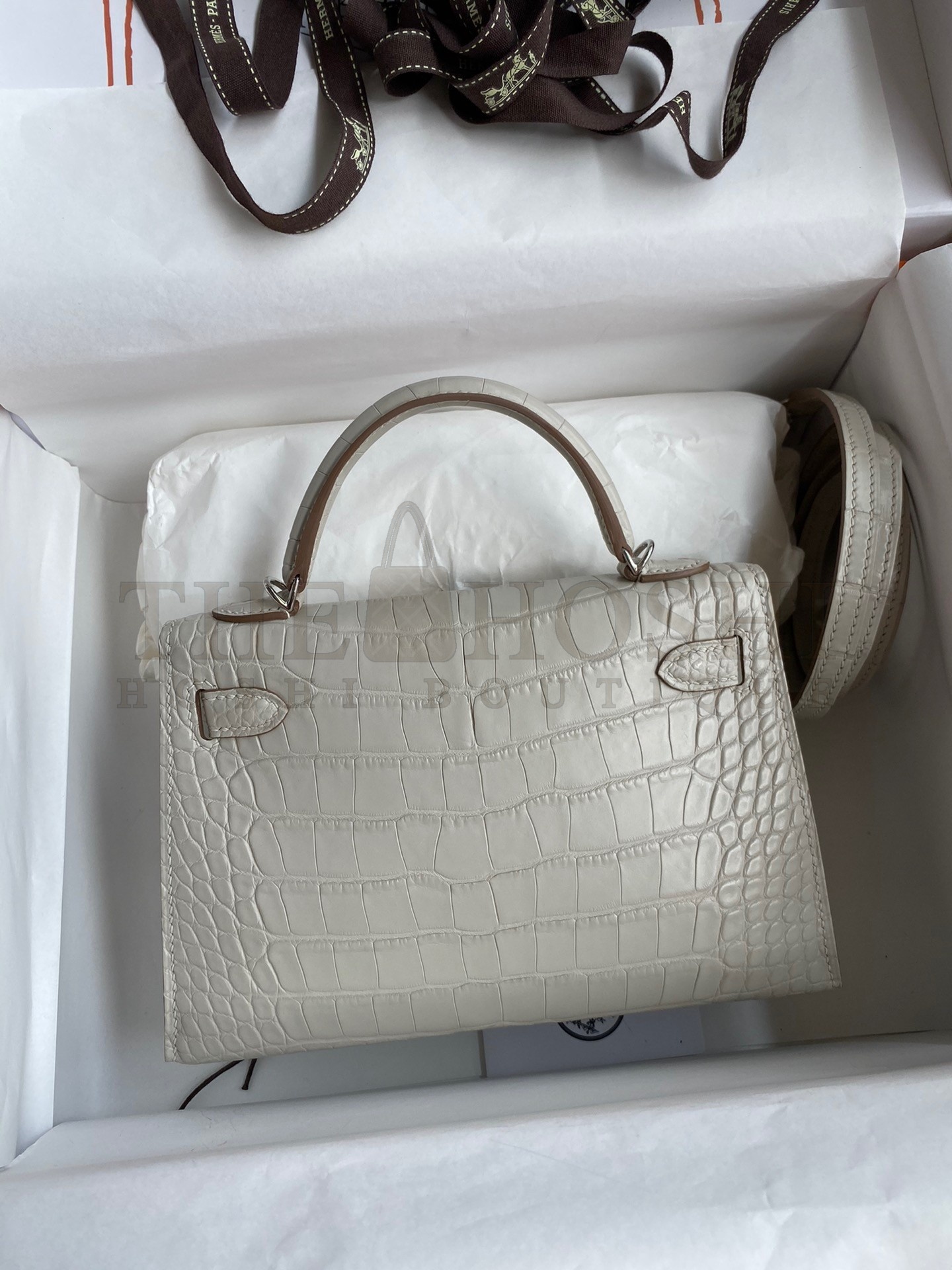 H**me5 Kelly Mini II Sellier Handmade Bag In Grey Matte Alligator Leather Master Quality