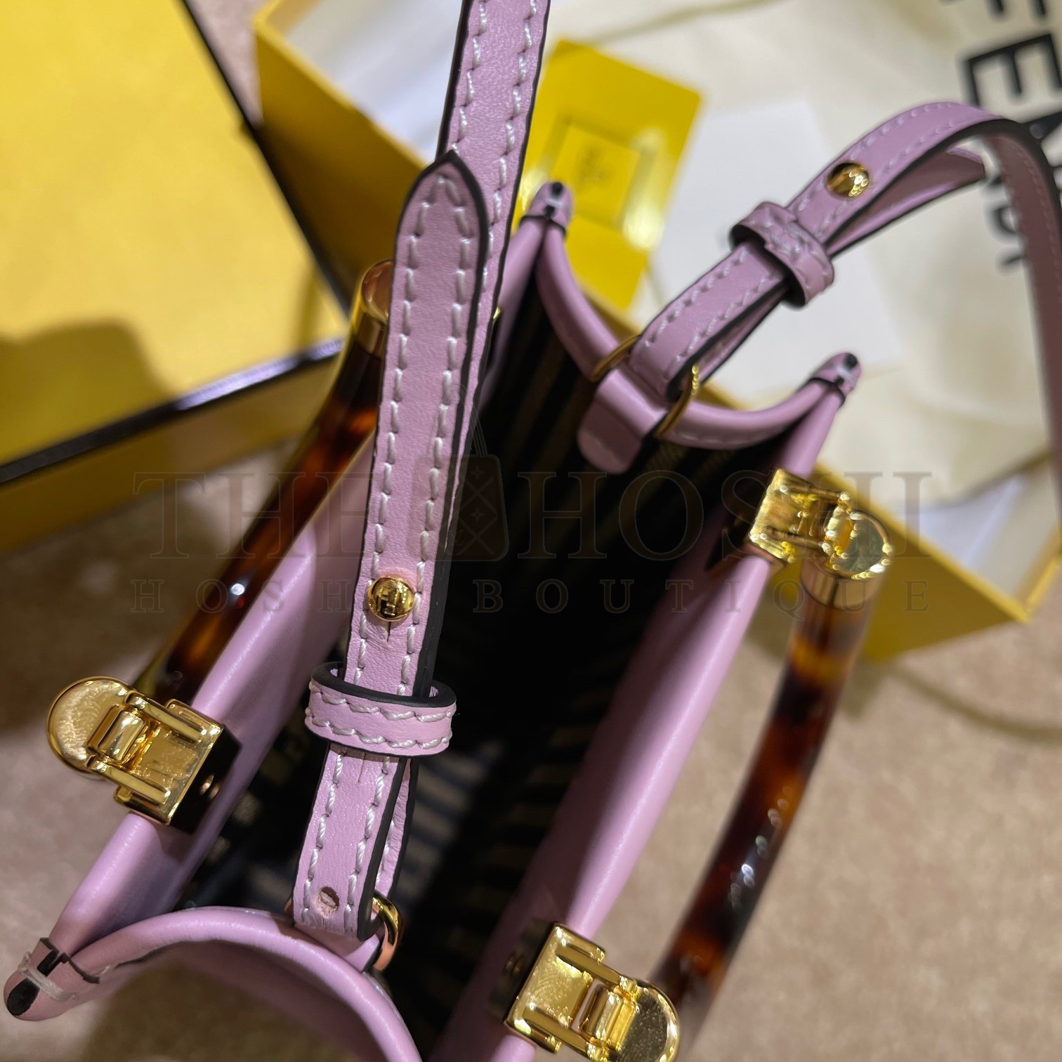 F**di Mini Sunshine Shopper Bag In Lilas Leather Master Quality