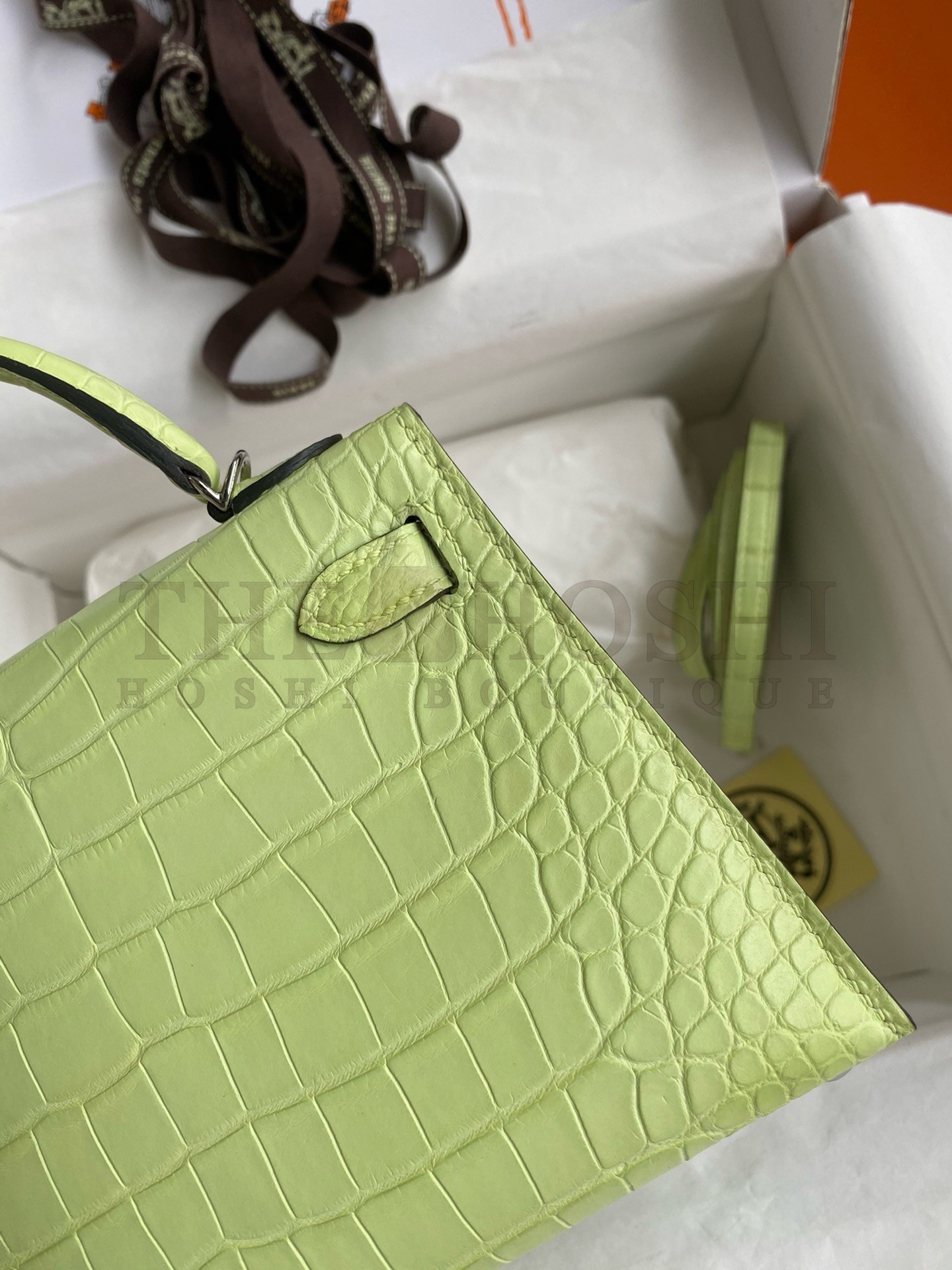H**me5 Kelly Mini II Sellier Handmade Bag In Jaune Bourgeon Matte Alligator Leather Master Quality
