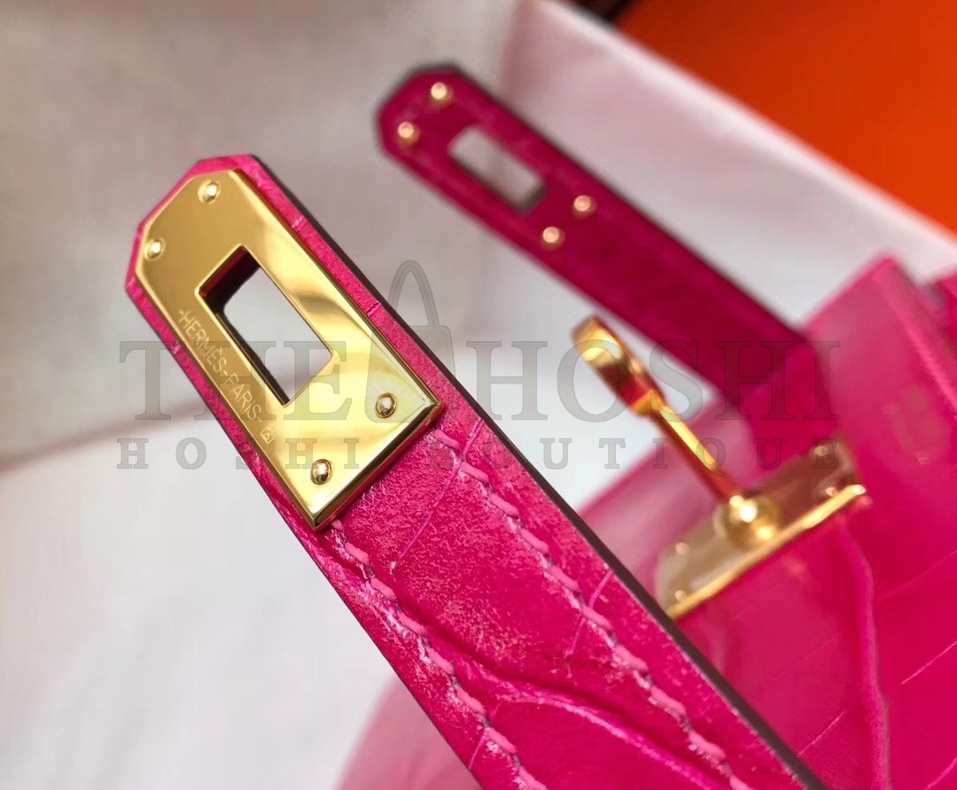 H**me5 Kelly Mini II Bag In Rose Red Crocodile Embossed Leather Master Quality