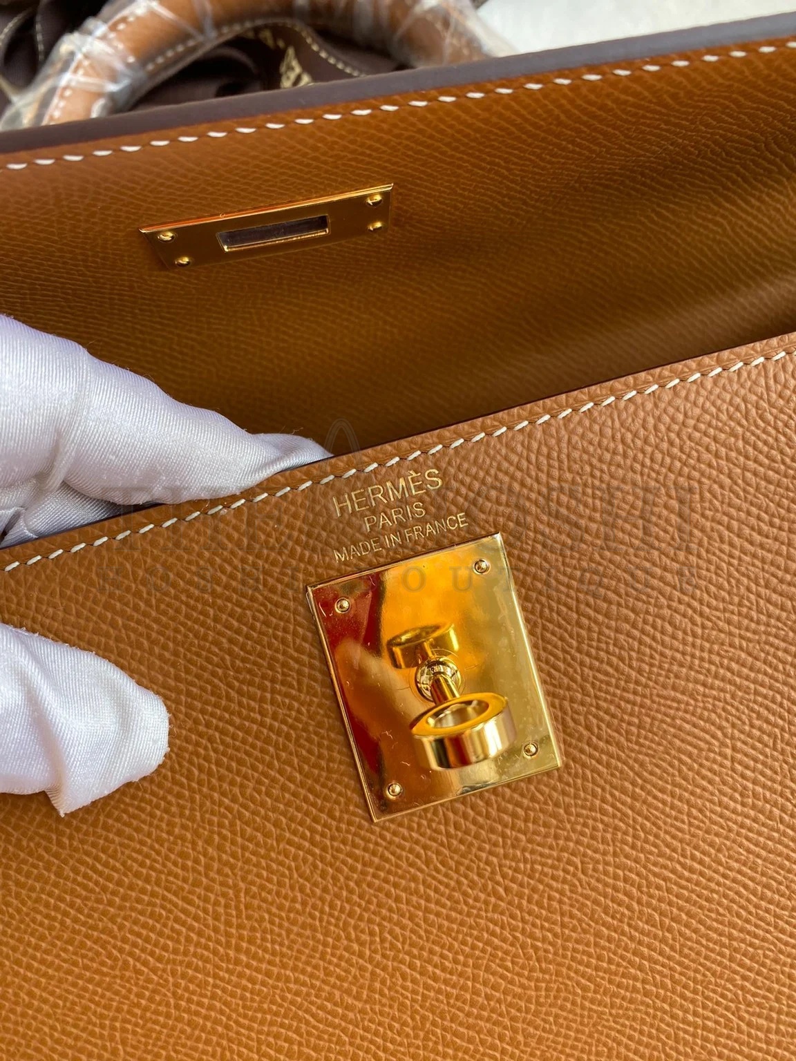 H**me5 Kelly Sellier 32 Handmade Bag In Gold Epsom Calfskin Master Quality