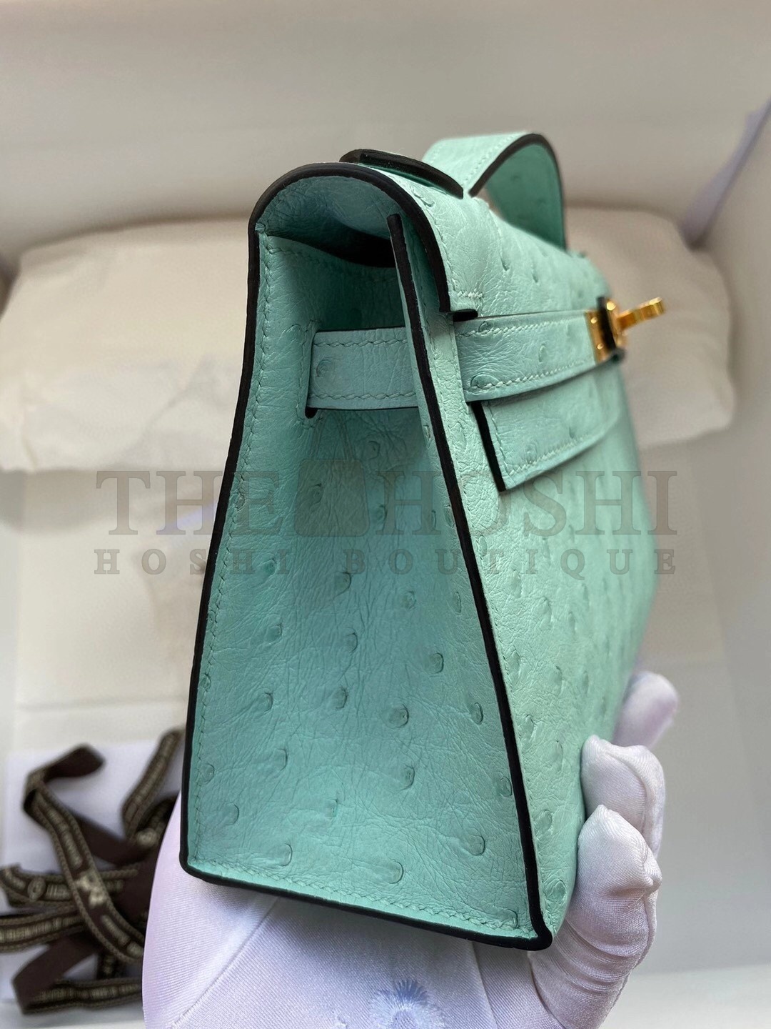 H**me5 Aqua Kelly Pochette Ostrich Handmade Bag Master Quality