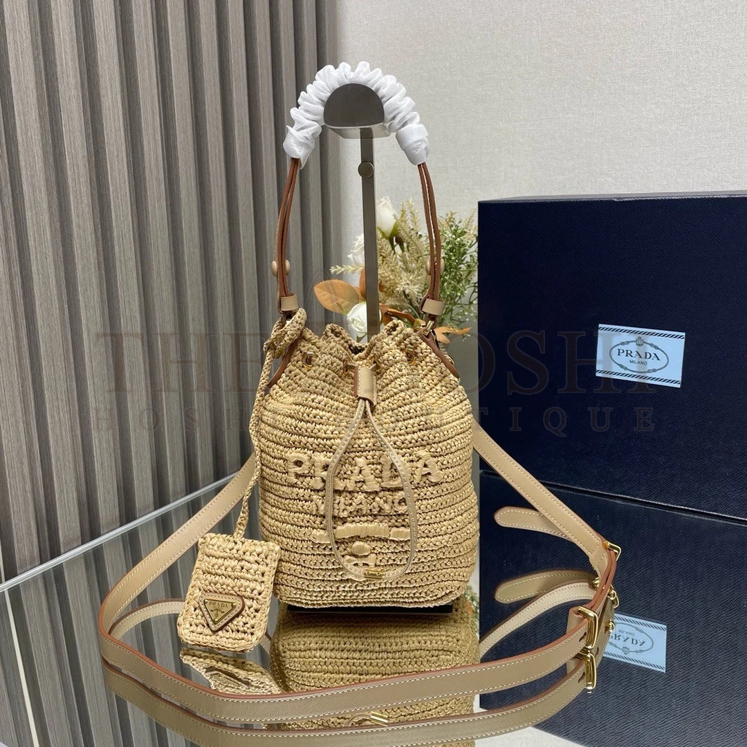 Pra*a Crochet Mini Bucket Bag in Natural Raffia-effect Yarn Master Quality