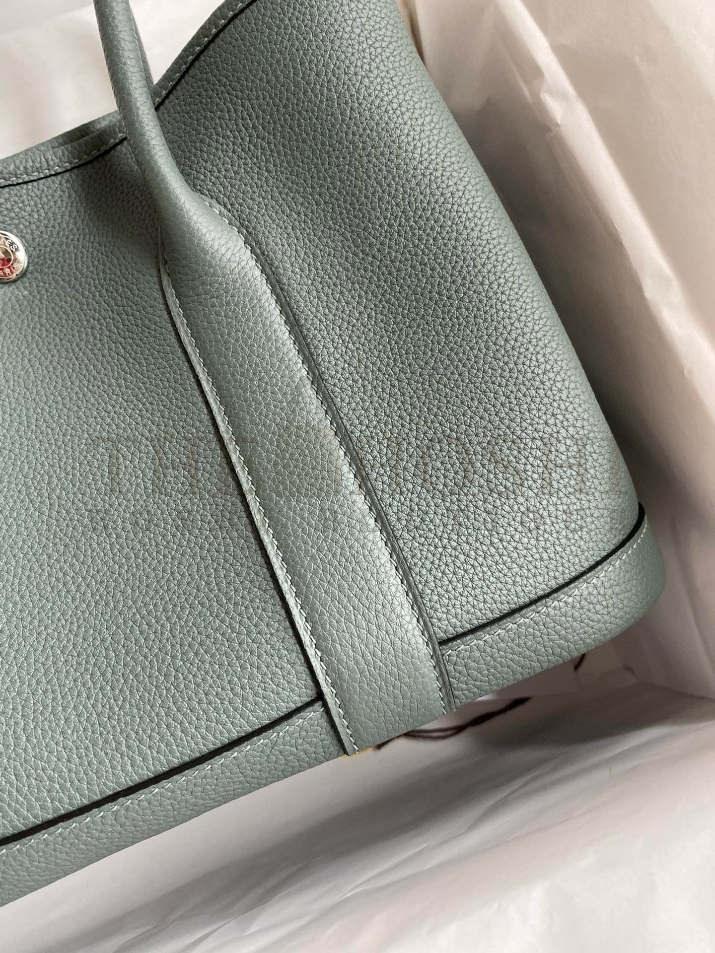 H**me5 Garden Party 30 Handmade Bag in Vert Amande Clemence Leather Master Quality