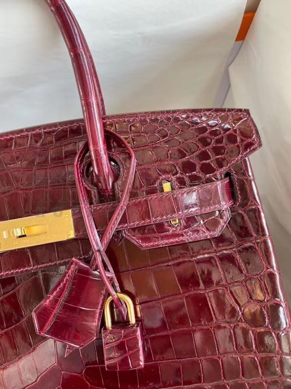 H**me5 Bordeaux Birkin 30cm Crocodile Niloticus Shiny Bag Master Quality