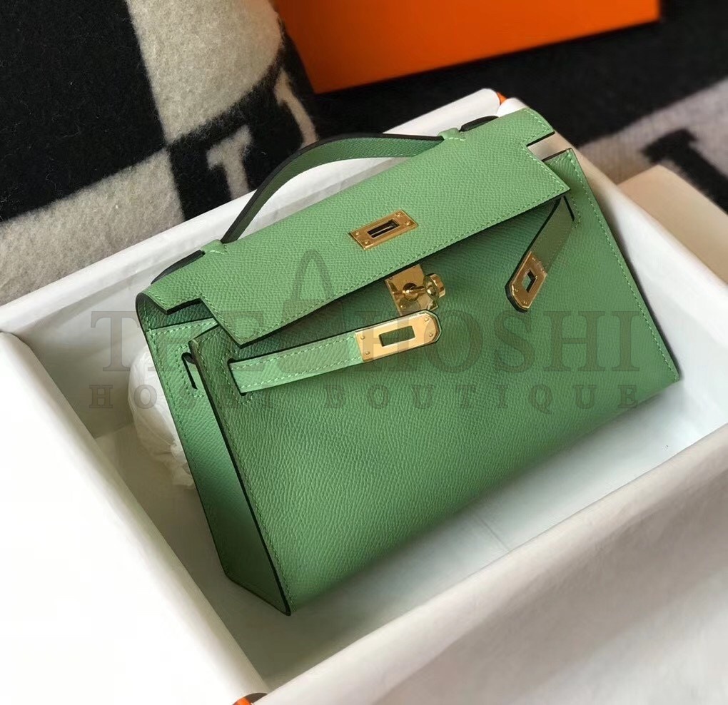 H**me5 Kelly Pochette Bag In Vert Criquet Epsom Leather Master Quality