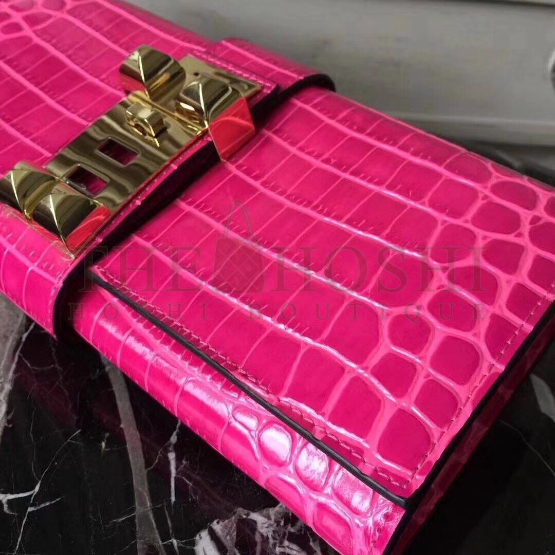 H**me5 Medor Clutch Bag In Rose Red Crocodile Leather Master Quality