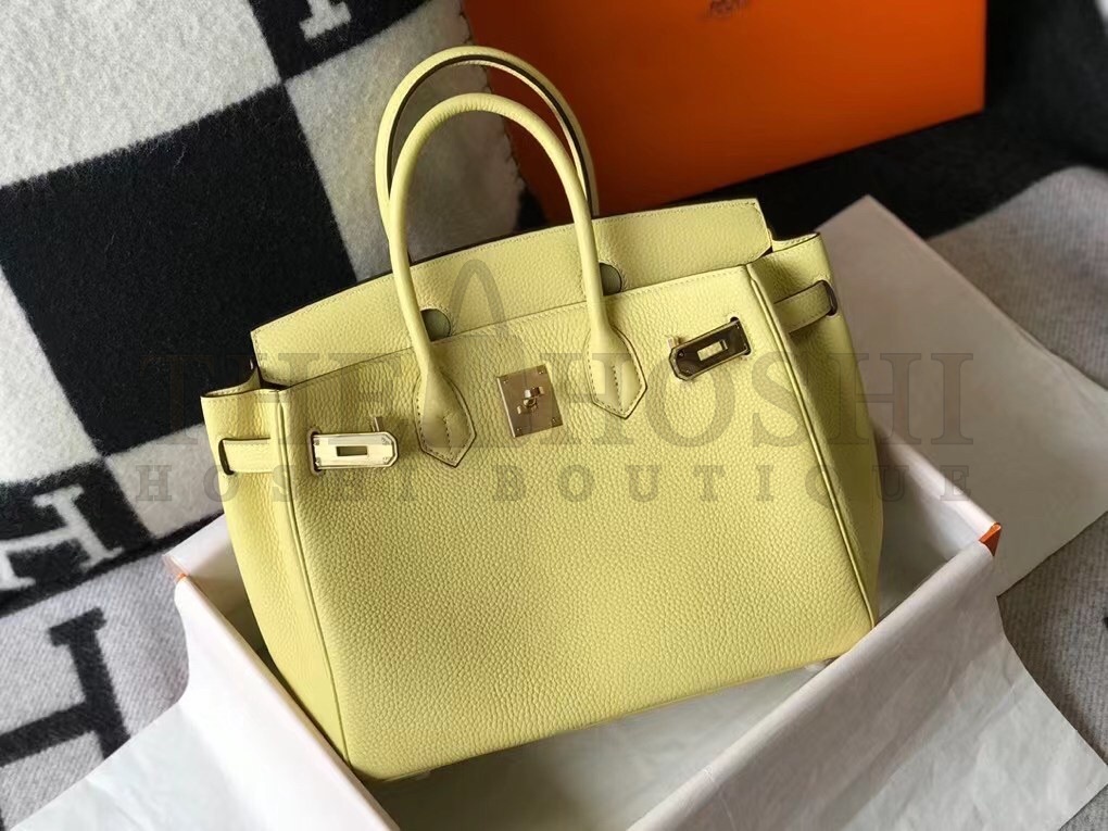 H**me5 Birkin 30 Bag in Jaune Poussin Clemence Leather with GHW Master Quality