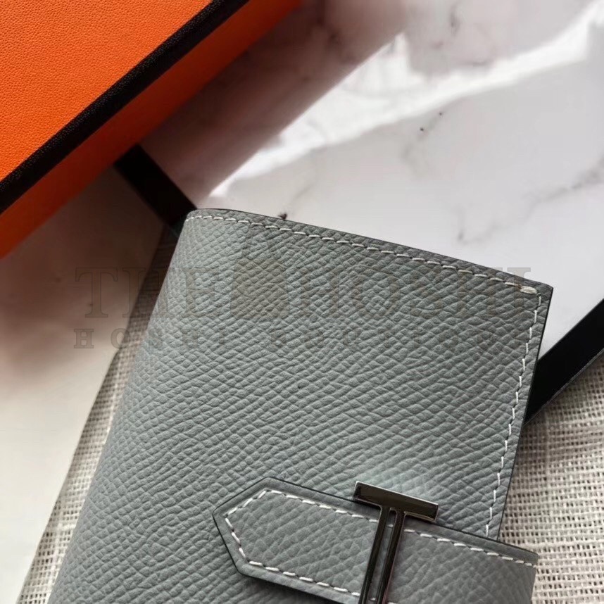 H**me5 Bearn Mini Wallet In Blue Lin Epsom Leather Master Quality