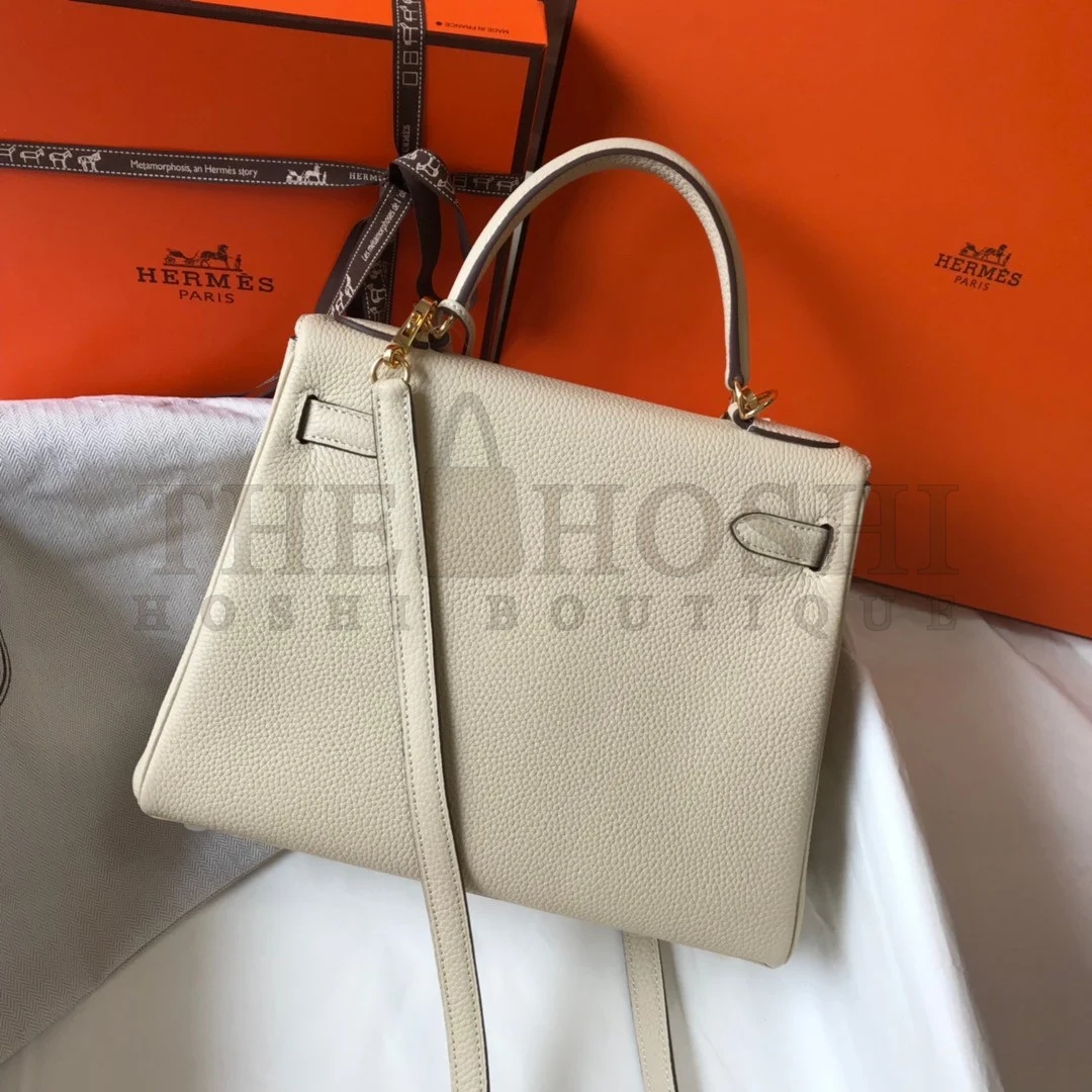 H**me5 Kelly 28cm Retourne Bag in Craie Clemence Leather GHW Master Quality