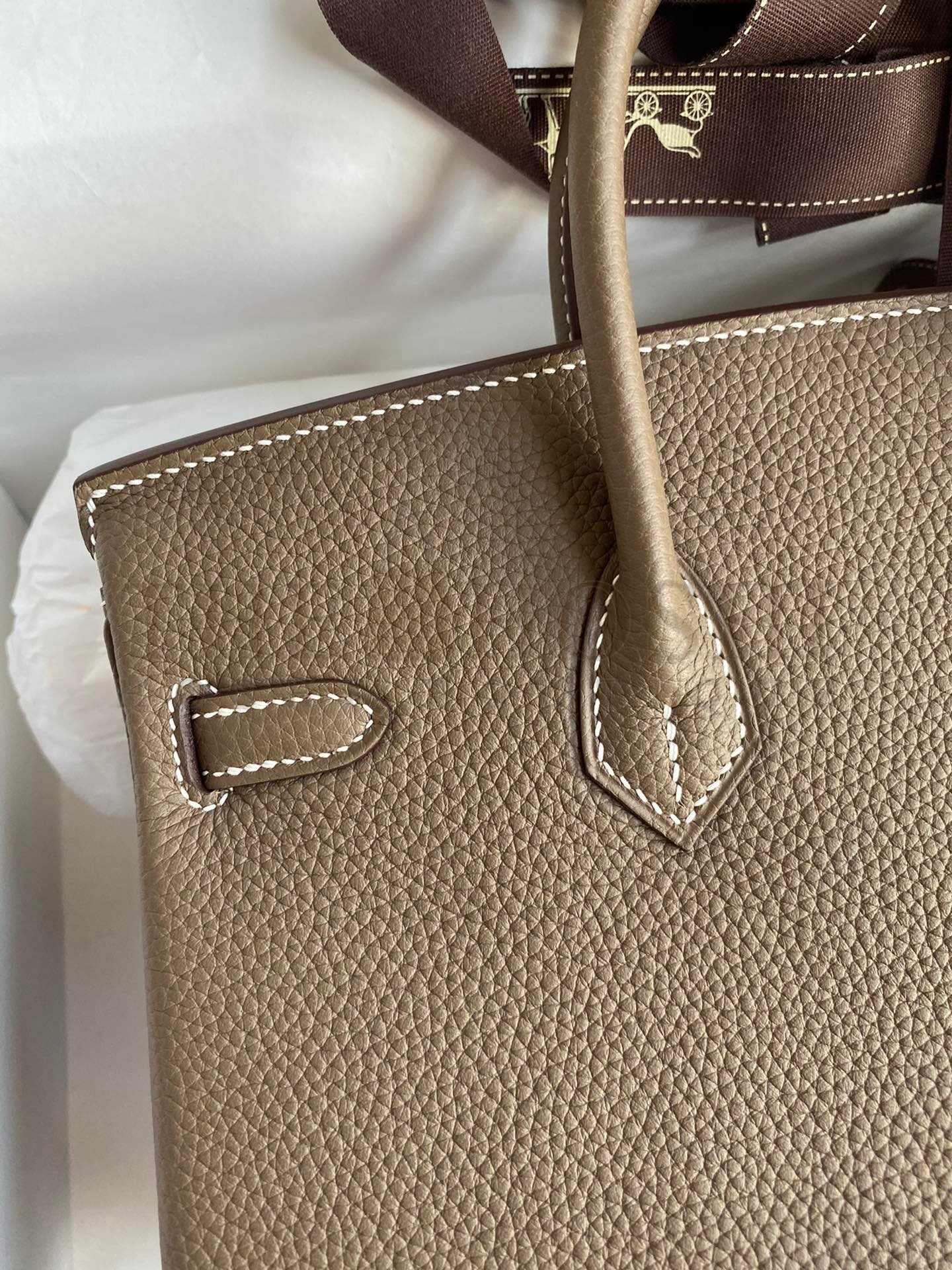 H**me5 Birkin 25 Retourne Handmade Bag In Taupe Clemence Leather Master Quality