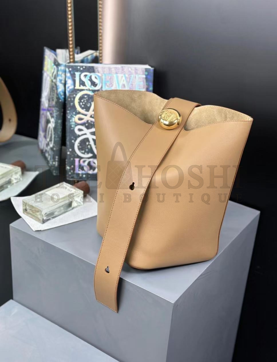 L0ew* real leather bag Natural Pebble Mini Leather Bucket Bag Master Quality