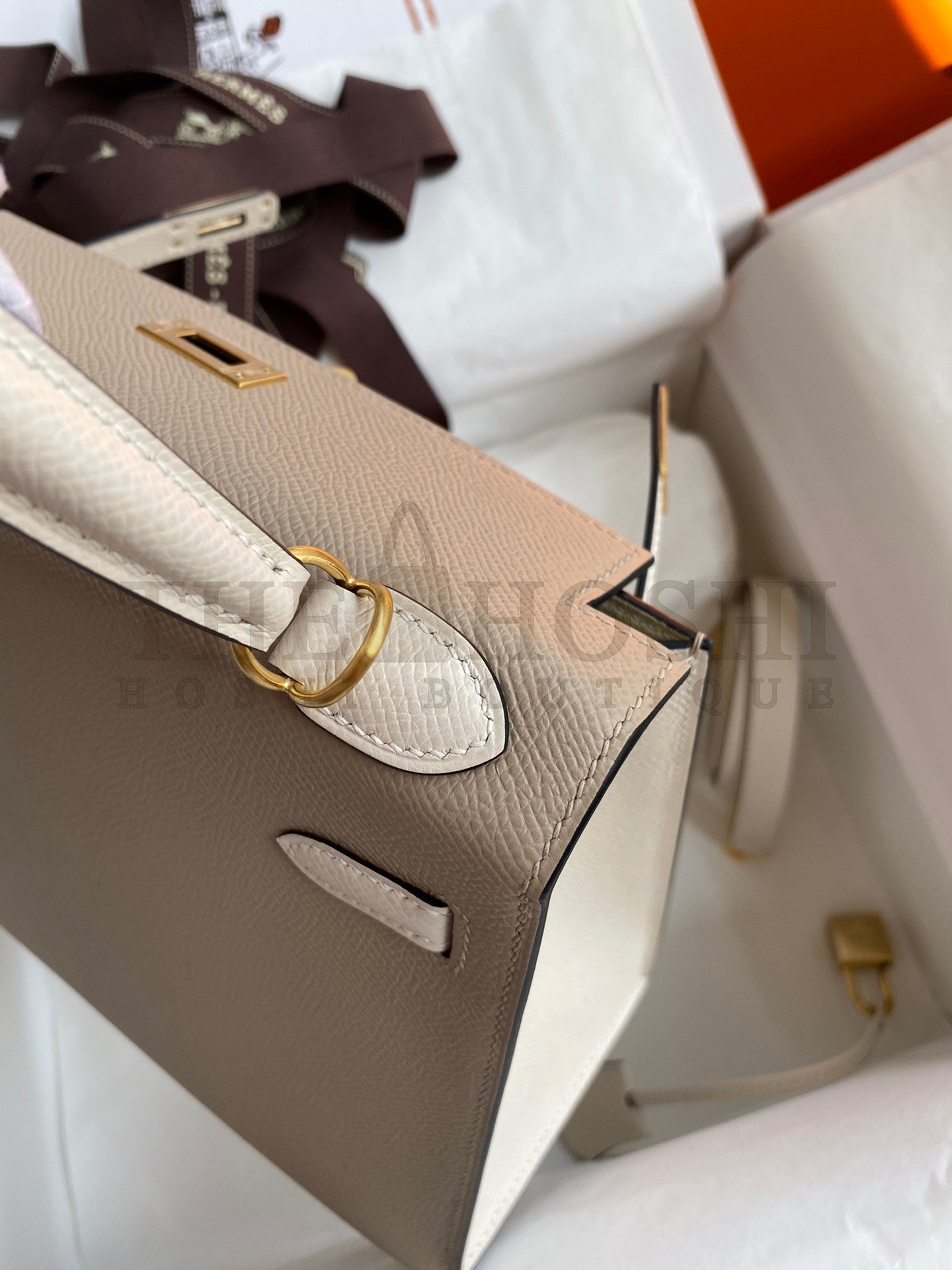 H**me5 Kelly Sellier 25 Bicolor Bag in Trench and Craie Epsom Calfskin Master Quality