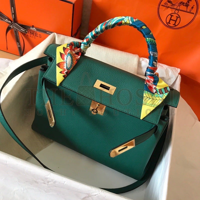 H**me5 Kelly Retourne 28 Handmade Bag In Malachite Clemence Leather Master Quality