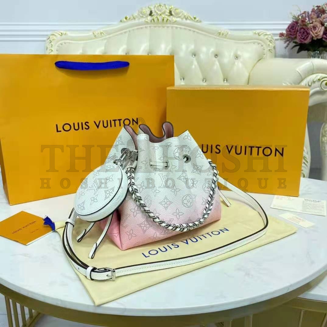 L0vis Vvtt0n LV Women Bella Bucket Bag Gradient Pink Mahina Perforated Calf Leather Master Quality