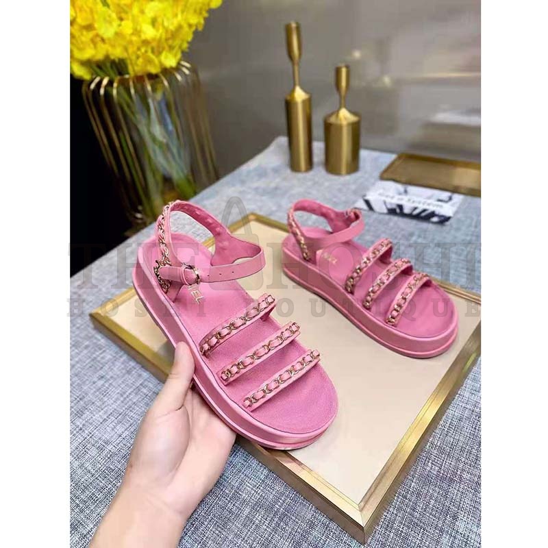 Ch**el Women Sandals Calfskin Red 5 mm Heel Master Quality