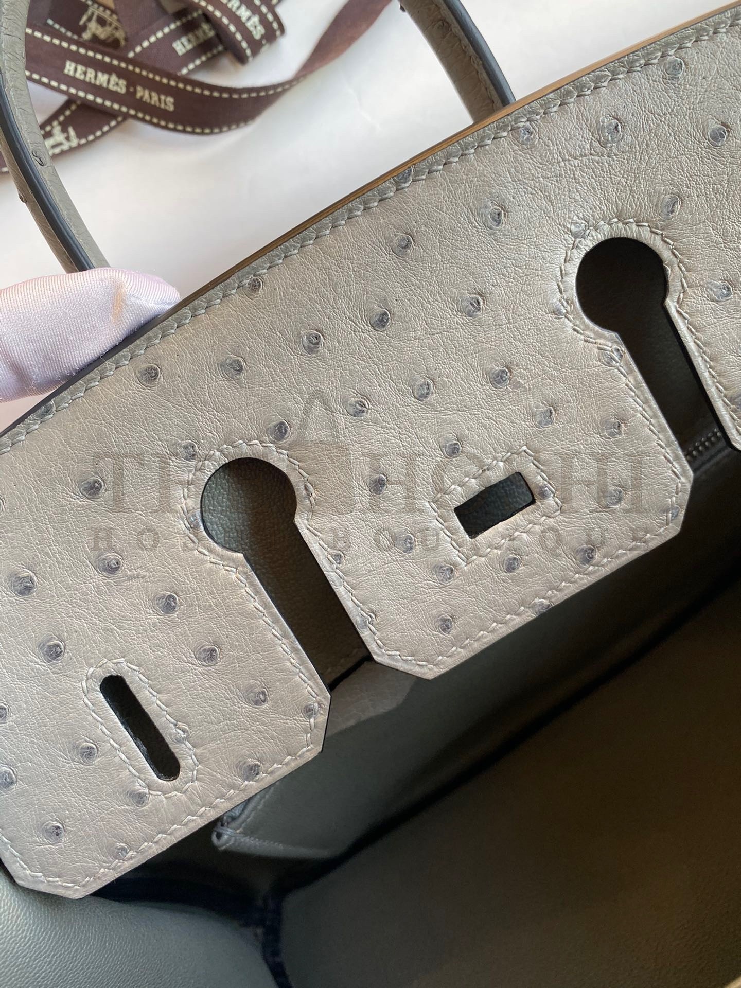 H**me5 Birkin 25 Retourne Handmade Bag In Gris Tourterelle Ostrich Leather Master Quality