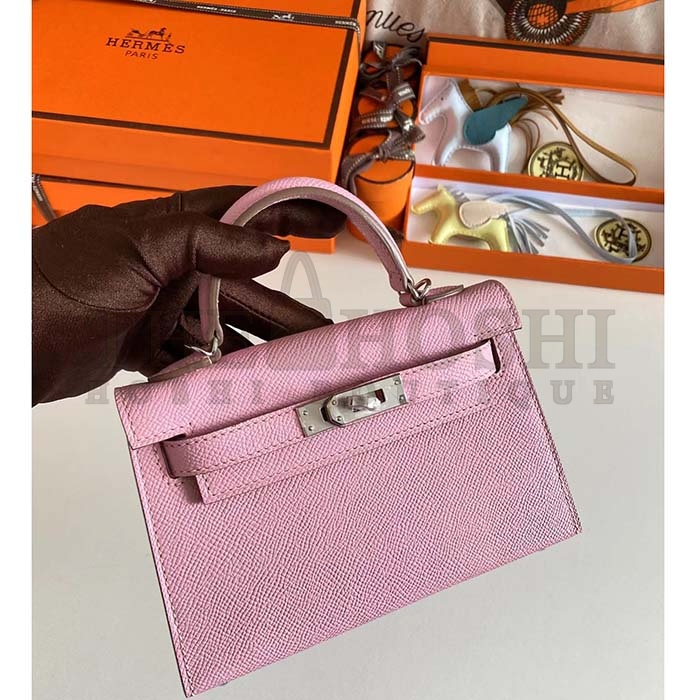 H**me5 Women Mini Kelly 20 Bag Epsom Leather Silver Hardware-Light Purple Master Quality